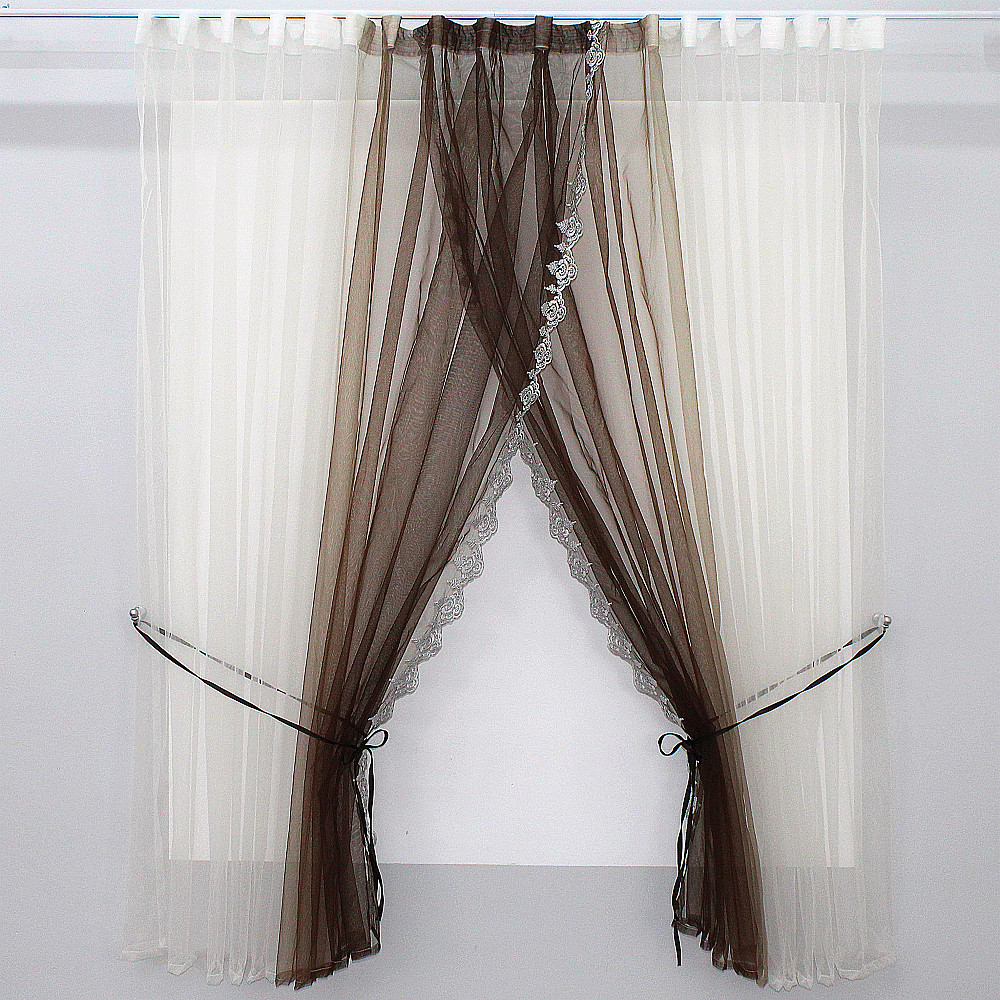 Кухонные шторки VR-Textil № 100к с подвязками белый с венге 490х170 см (50-830) Киев - изображение 1