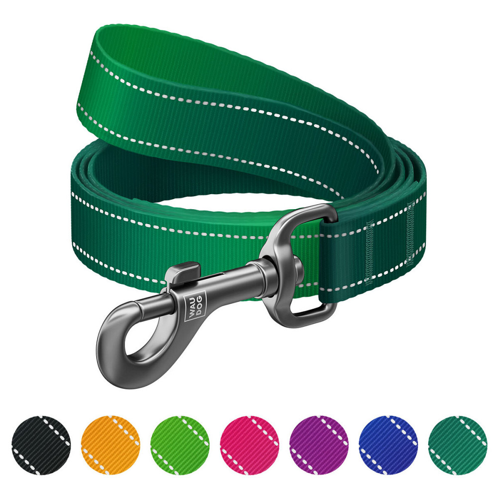 Поводок для собак нейлоновый WAUDOG Nylon Mono, световозвращающий, S, Ш 15 мм, Длин 200 см, зеленый Киев - изображение 1