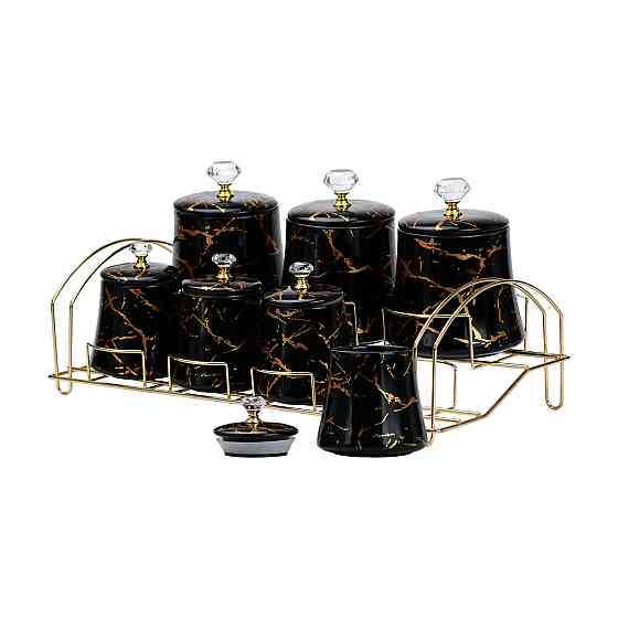 Yiwu Набір для спецій 4 шт по 250 мл і 3 шт по 550 мл на металевій підставці чорний Киев