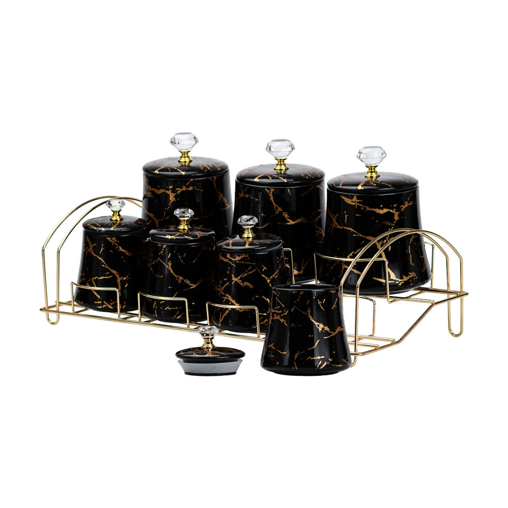 Yiwu Набір для спецій 4 шт по 250 мл і 3 шт по 550 мл на металевій підставці чорний Киев - изображение 3