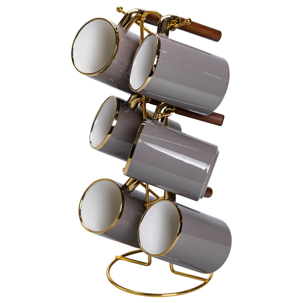 Набір чашок на металевій підставці 6 (шт) по 400 (мл) Сірий HP-26-12 Київ - фото 5