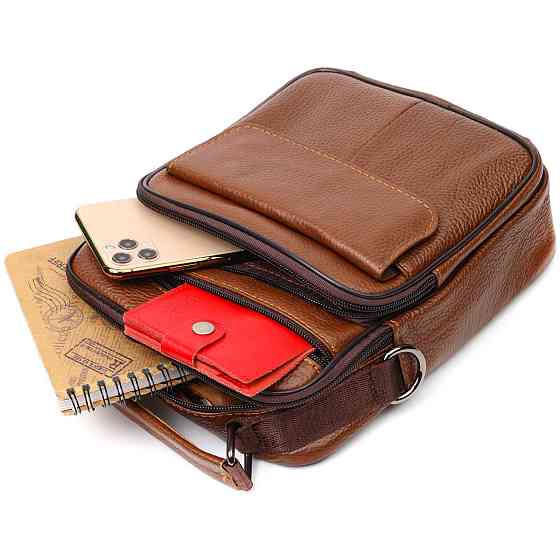 Стильная вертикальная мужская сумка из натуральной кожи Vintage 21954 Светло-коричневая Киев