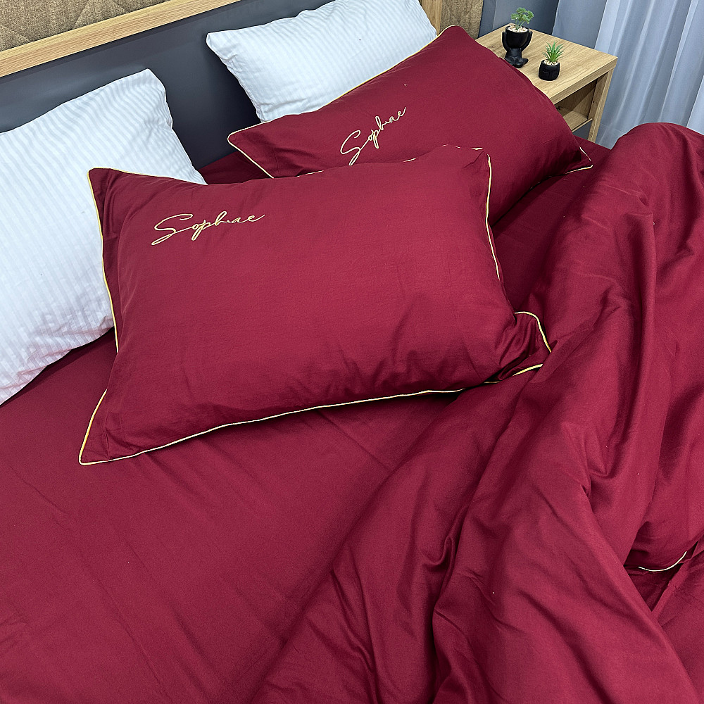 Комплект постільної білизни Сатин, Євро 200х230 Бордовий (88-160) Київ - фото 1