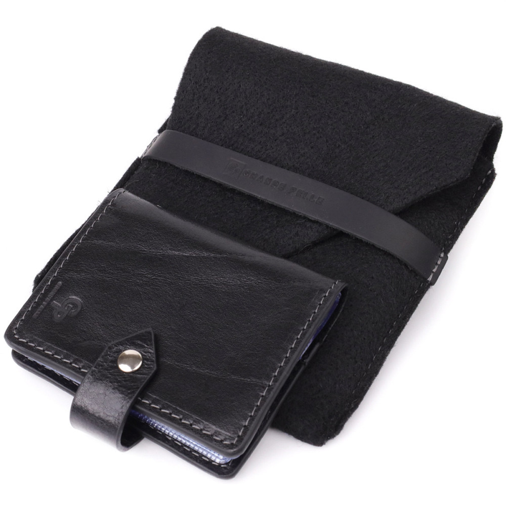 Візитниця унісекс з натуральної гладкої шкіри GRANDE PELLE 22941 Чорна Київ - фото 7
