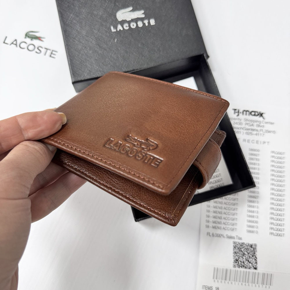 Мужское кожаное портмоне на магните Lacoste (82081) коричневый Киев - изображение 2