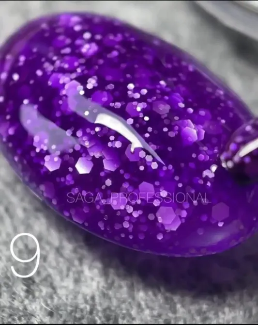 Гель-лак SAGA Marmelade №9 летняя коллекция оттенков мармелада (фиолетовый с хлопьями), 9 мл Киев - изображение 4