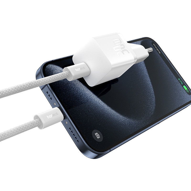 Мережевий зарядний пристрій з кабелем Baseus GaN5 Fast Charger(mini) 1C 30W EU Moon White(With: Fast Charging Одеса - фото 7