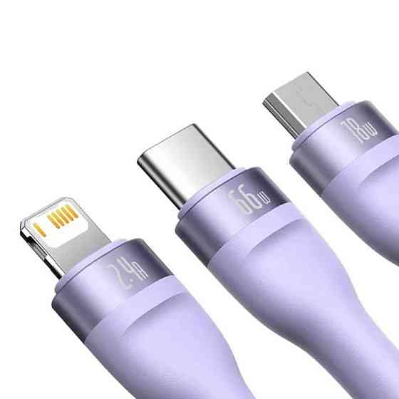 Кабель Baseus Flash Series II One-for-three Fast Charging Data Cable USB to M+L+C 66W 1.2m Purple CASS040005 Одесса