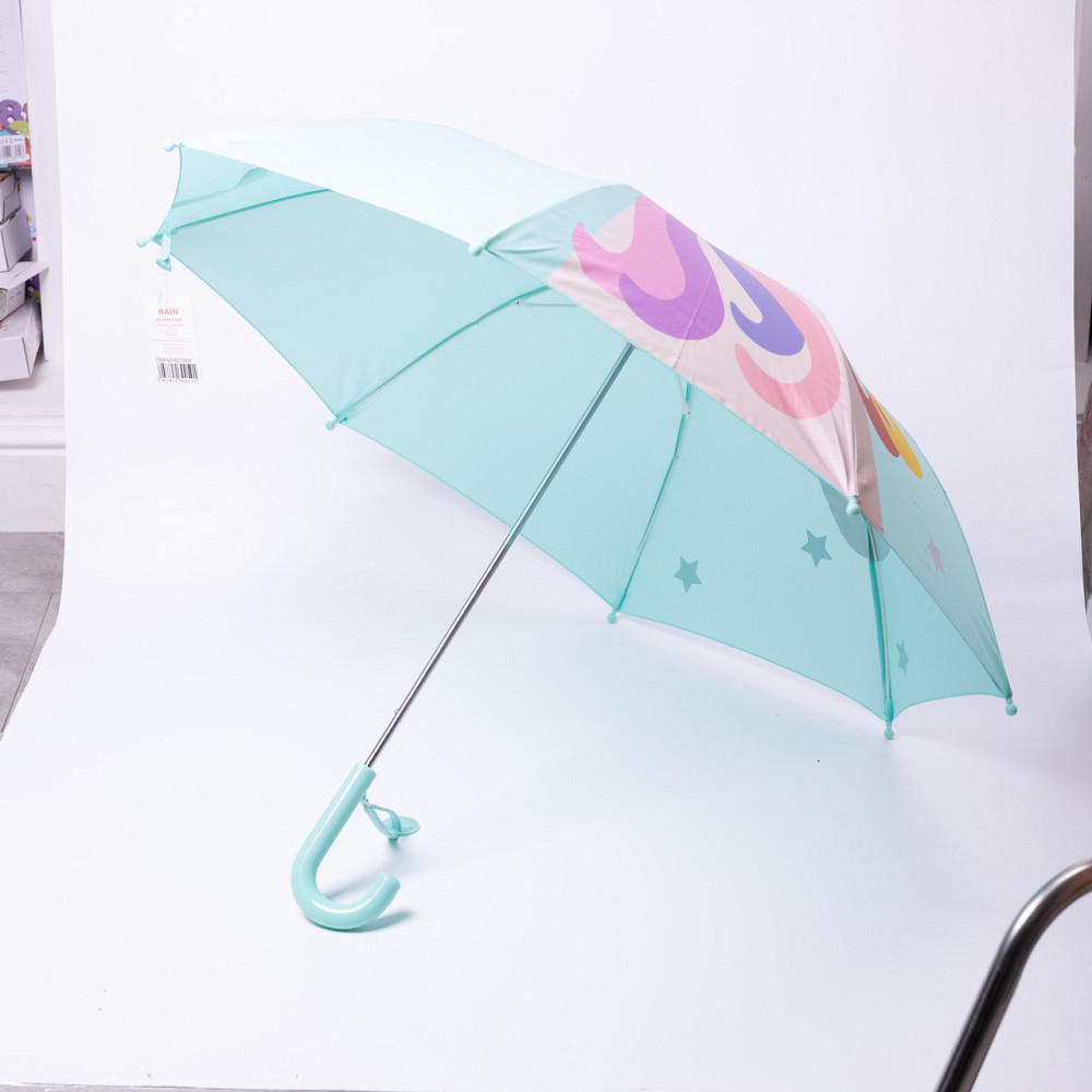 Класична дитяча парасолька-тростина механічна з поліестеру міцна надійна 8 спиць діаметр 89 см М'ятний HP-23-12M Київ - фото 4