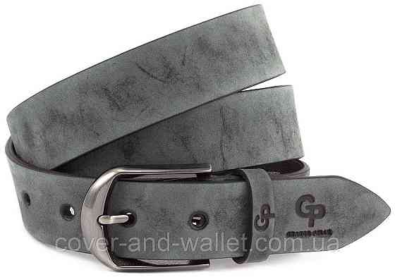 Серый мужской ремень из итальянской винтажной кожи 35мм Grande Pelle Labbro Киев