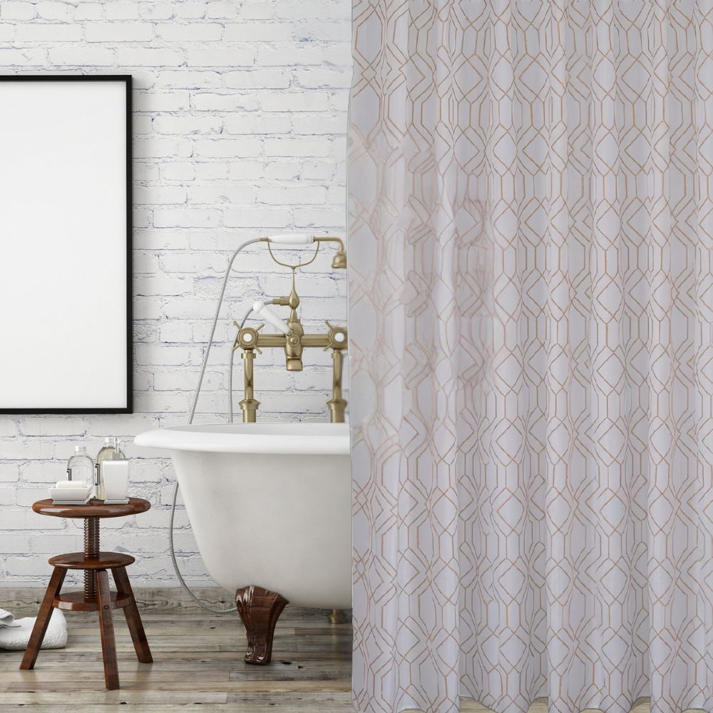 Шторка для ванной и душа 180x180 см водоотталкивающая с принтом штора для ванной с крючками,золотисто-белая Каменец-Подольский - изображение 6