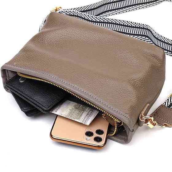 Компактна сумка на плече з натуральної шкіри Сіра (Vintage) Київ