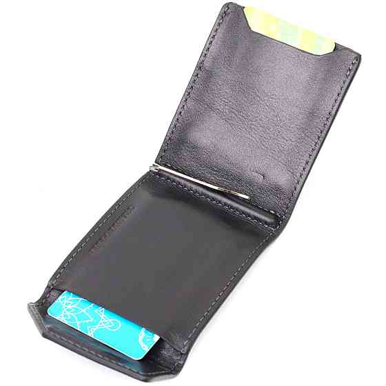 Зручний шкіряний затискач для грошей з держателем Apple AirTag GRANDE PELLE 11619 Чорний Київ