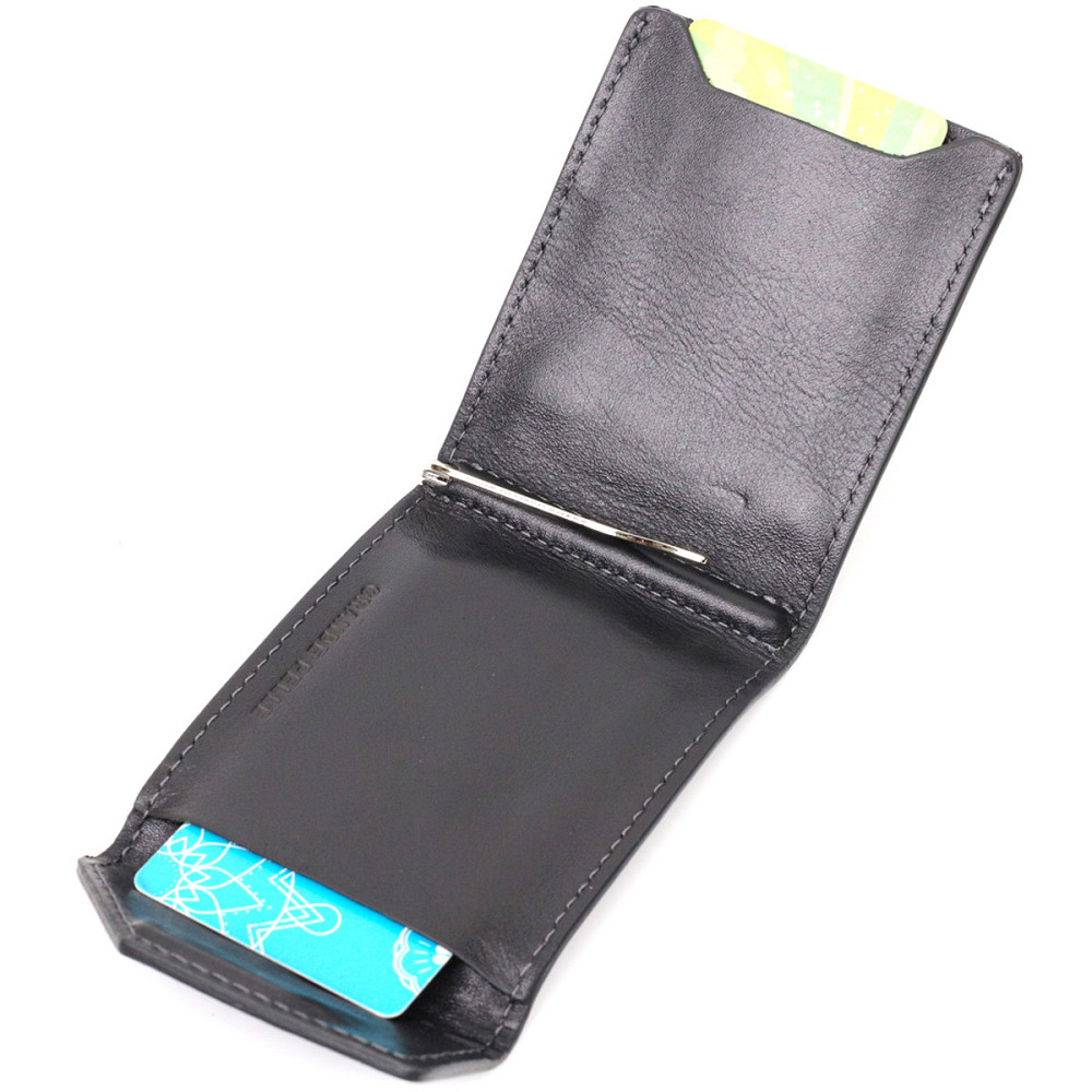 Зручний шкіряний затискач для грошей з держателем Apple AirTag GRANDE PELLE 11619 Чорний Київ - фото 5