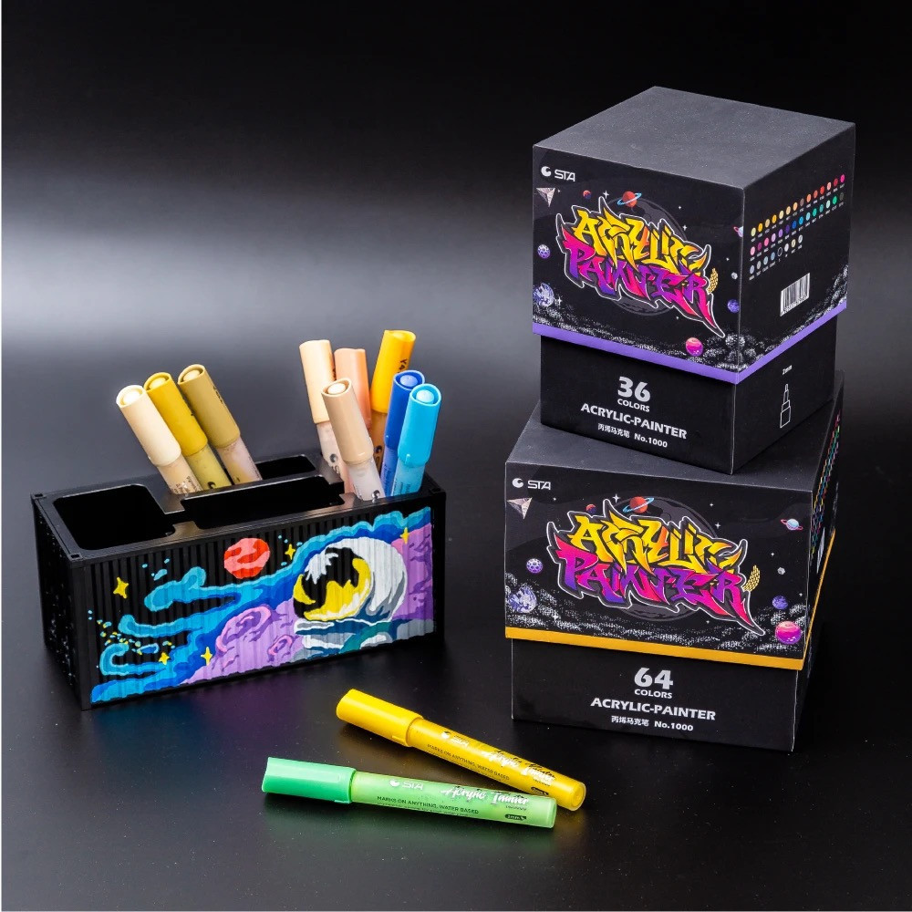 Маркери акрилові STA для малювання, преміум якість, набір 12 кольорів, універсальні для скла, дерева, ткани та кераміки Кам'янець-Подільський - фото 6
