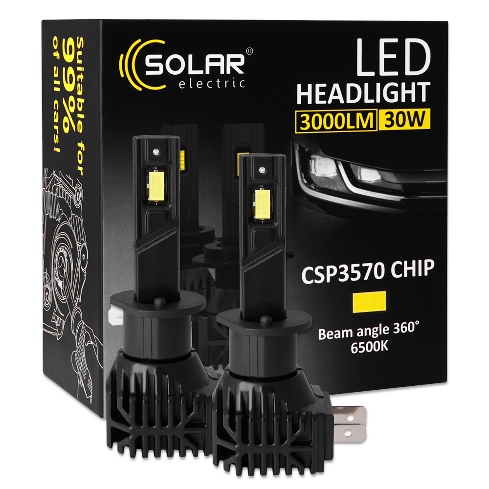 Автолампа Solar LED H1 12V 30W 3000Lm 6500K CSP3570 2шт Львов - изображение 1