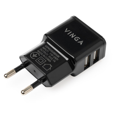 Зарядний пристрій Vinga 2 Port USB Wall Charger 2.1A (VCPWCH2USB2ABK) Вінниця - фото 1