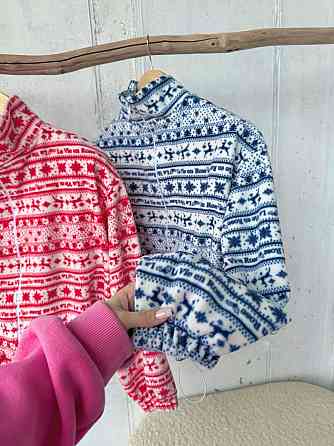 Жіноча стильна тепла новорічна худі з принтом фліс Синій Одеса