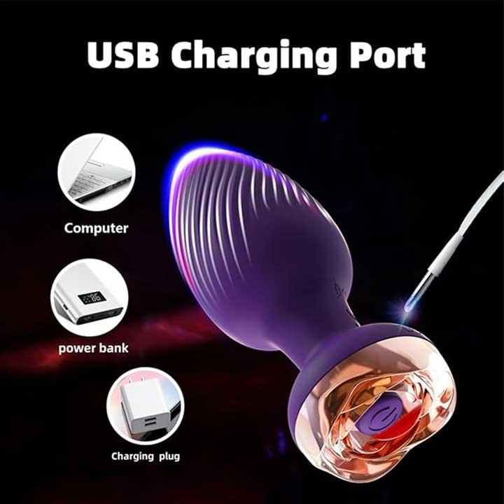 Силіконовий анальний корок із вібрацією Rose з Д/К 3,5*9 см. Фіолетовий — Анальні іграшки Вінниця - фото 6