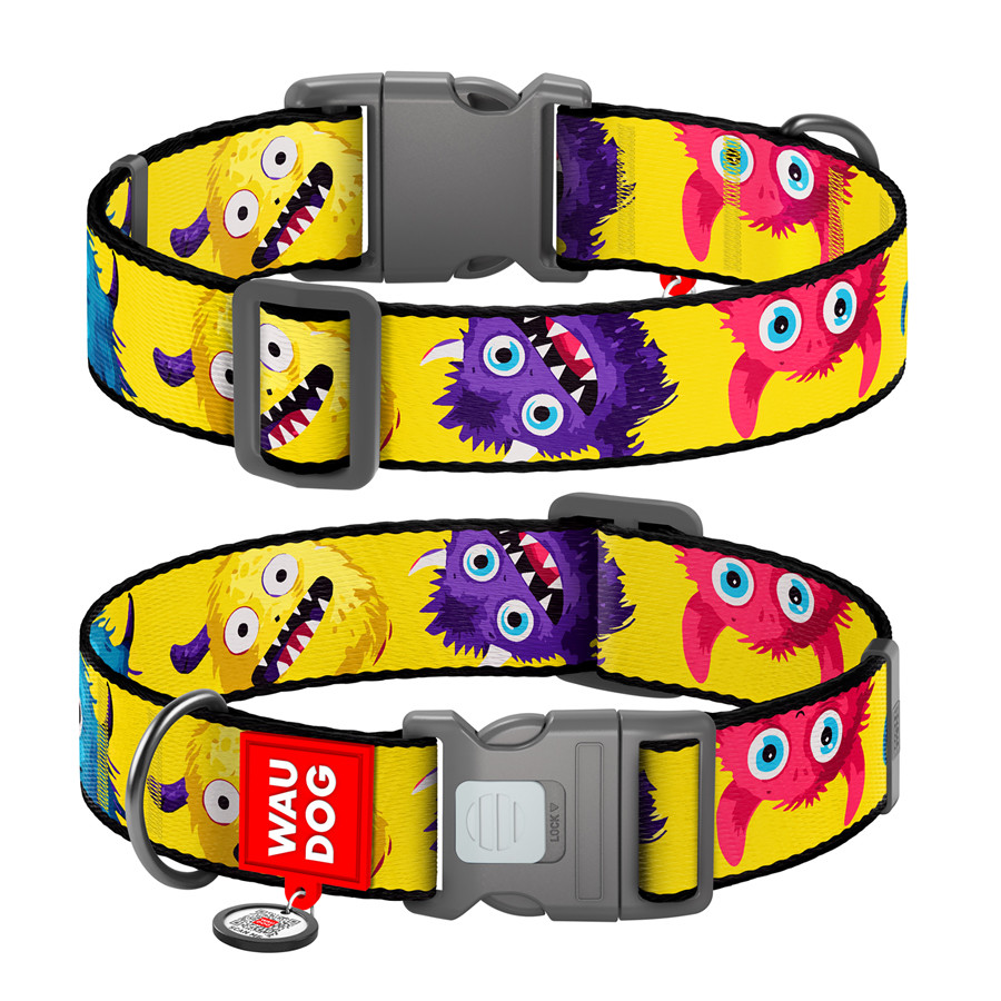 Нашийник для собак нейлоновий WAUDOG Nylon з QR паспортом, малюнок "Мохнаті монстри", пластиков Коломыя - изображение 1