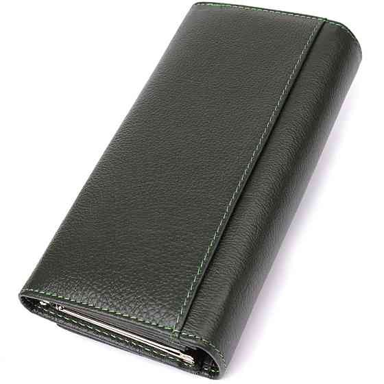 Стильный кошелек у два сложения из натуральной кожи Зеленый (ST Leather) Киев