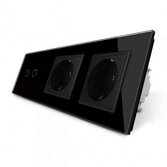Сенсорний диммер 2 сенсори 2 розетки LIVOLO чорний матове скло Коломия