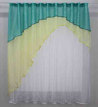 Кухонная занавеска VR-Textil № 031к штора-тюль с ламбрекеном белый с желтым и голубым 280х170 см (50-731) Киев
