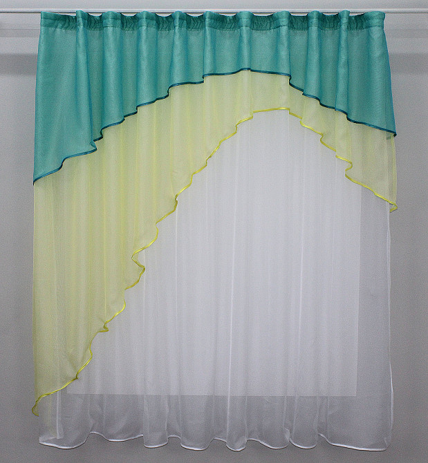 Кухонна занавіска VR-Textil № 031к штора-тюль з ламбрекеном білий з жовтим та блакитним 280х170 см (50-731) Київ - фото 3