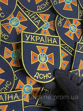Шеврон ДСНС УКРАЇНИ (Форма щит. На липучці) Розмір 9x8см Київ