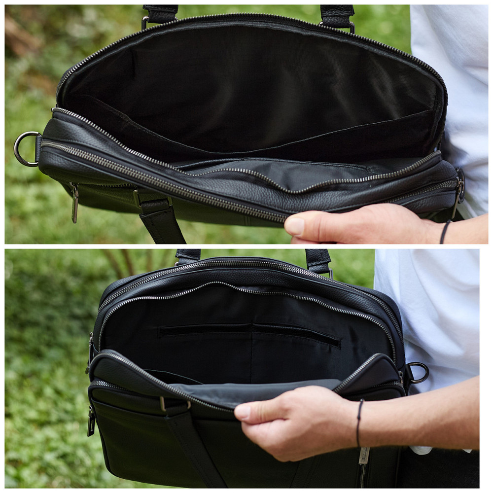 Офисная мужская сумка через плечо 39х29х10, кожаный портфель-мессенджер для бизнеса, черный Каменское - изображение 4