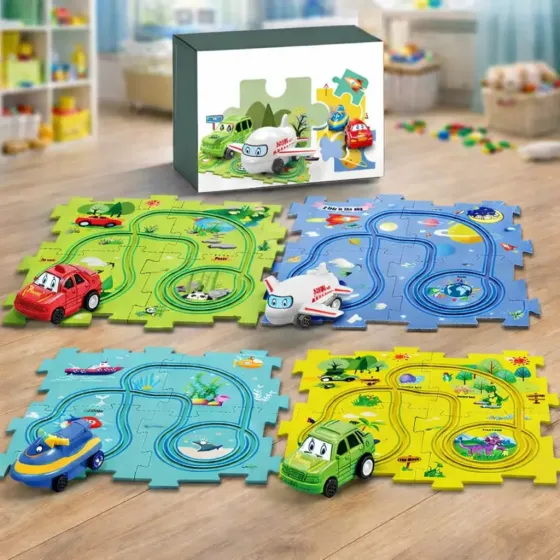 Детский игровой набор Railcar Puzzle / Развивающая головоломка с машинкой и ковриком-пазлом 25 деталей Коломыя