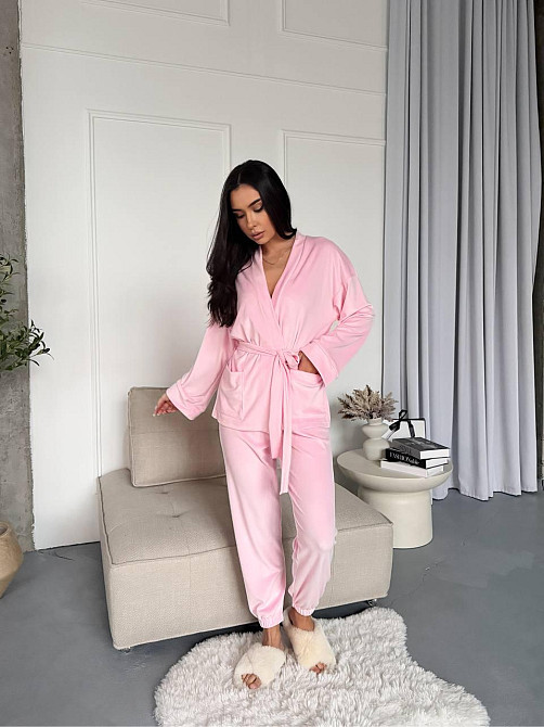 Женский стильный домашний велюровый комплект тройка Одесса - изображение 6