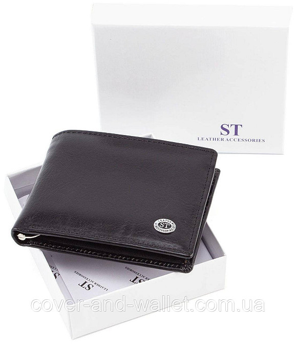 Маленький мужской кошелек c зажимом на магнитах из гладкой кожи ST Leather Черный Киев - изображение 9