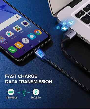 Кабель UGREEN US290 USB 2.0 A to Micro USB Cable Nickel Plating Aluminum Braid 2m (Black) (UGR-60148) Київ