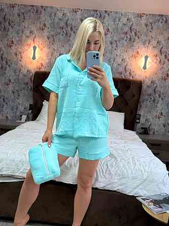 Женская пижама двойка + косметичка из натуральной ткани муслин Бирюза, 42/44 Одесса