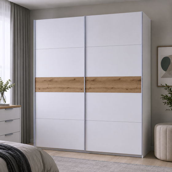 Шкаф купе Doros G-Caiser Белый/Белый вставка Дуб Эвок 2 ДСП /5 частей 220х60х240 (44900283) (DRS-012234) Львов