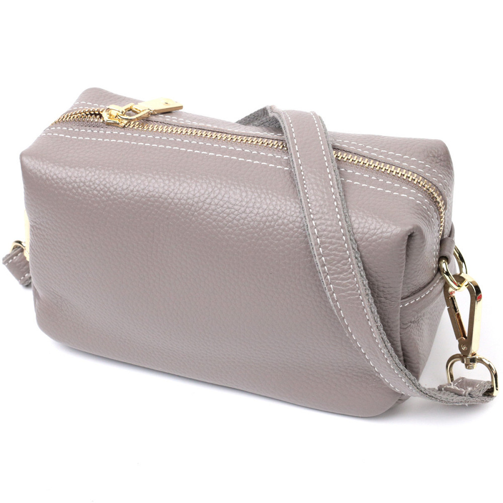 Жіноча цікава сумка з двома ременями з натуральної шкіри Vintage 22275 Сірий Київ - фото 1