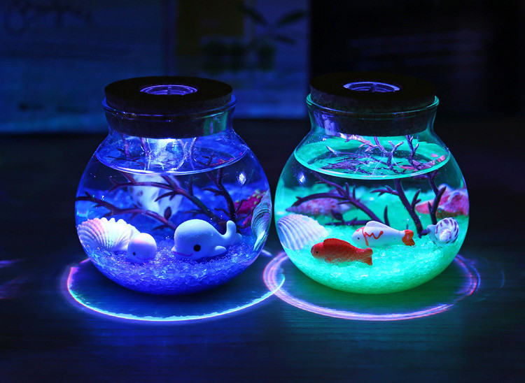 Аквариум в банке с пультом, ночник, романтическая светящаяся бутылка, подарочный сделай сам МУЛЬТИЦВЕТ Кременчуг - изображение 5