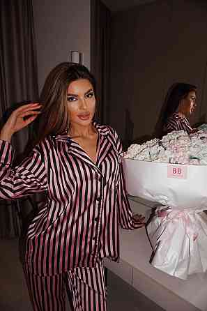 Женская шелковая пижама двойка в полоску Черный, 48/50 Одесса