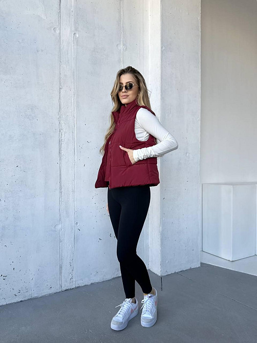 Жіноча тепла жилетка на блискавці плащівка емі на силіконі Бургунді, 42/44 Одеса - фото 7