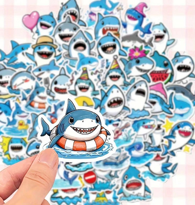 Набор наклеек акулы 50 шт виниловые водостойкие kawaii стикеры для ноутбука телефона Киев - изображение 3