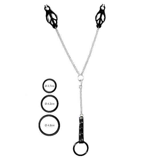 Затискач для сосків Art of Sex - Nipple Clamps for Men Black clover з ерекційними кільцями Sex Aura Київ