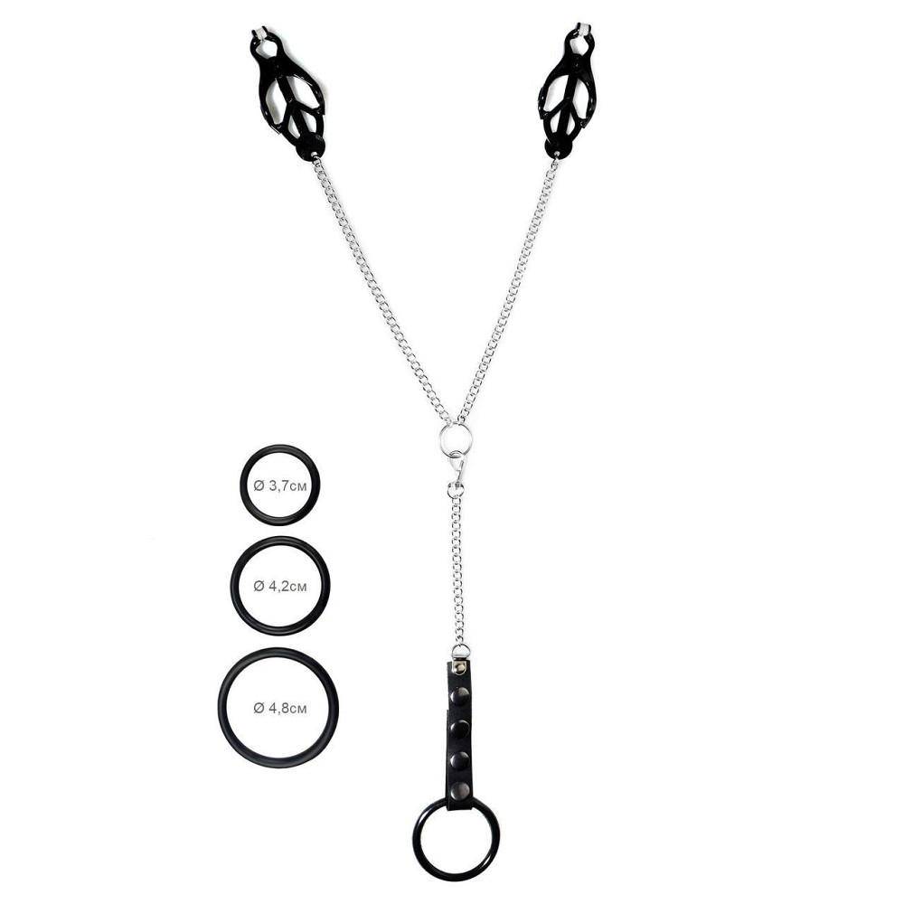 Затискач для сосків Art of Sex - Nipple Clamps for Men Black clover з ерекційними кільцями Sex Aura Київ - фото 1