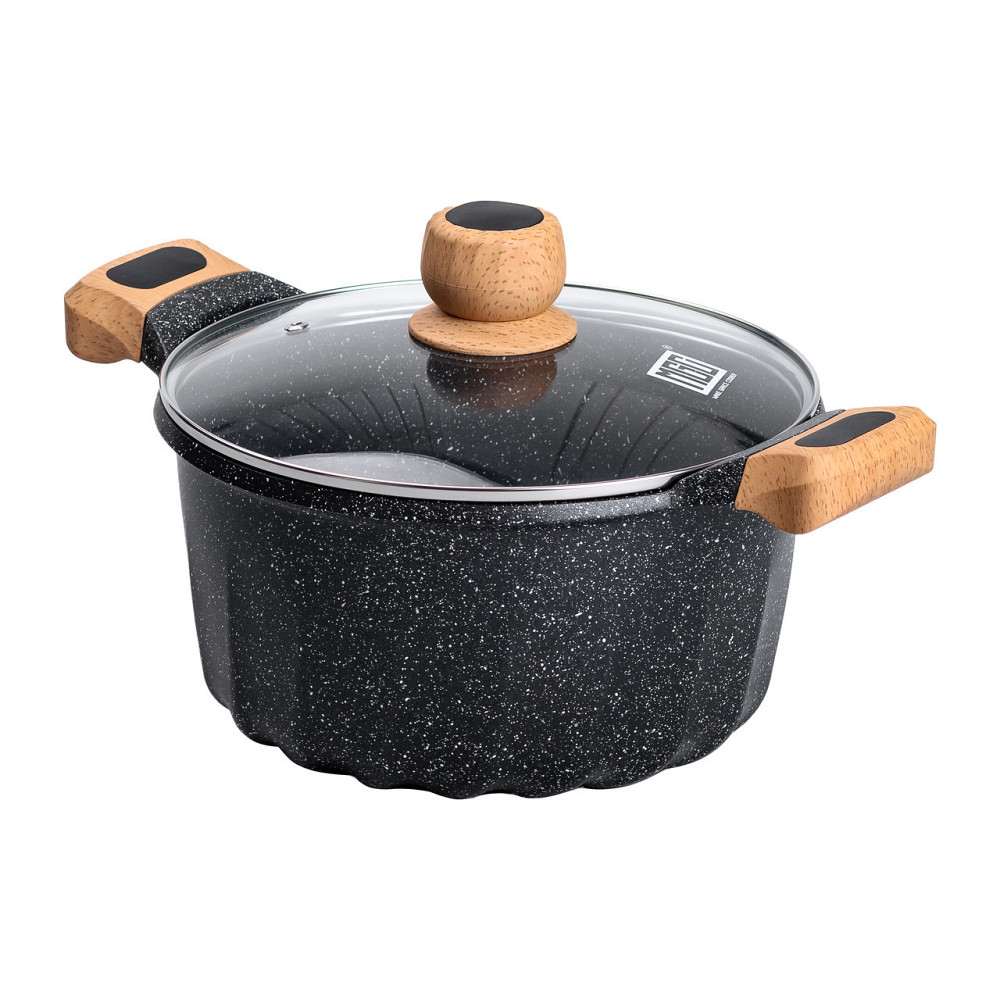 Алюминиевая кастрюля объемом 5 литров с крышкой Ø 24 см с мраморным антипригарным покрытием MGC черная HP-4-433B Киев - изображение 4