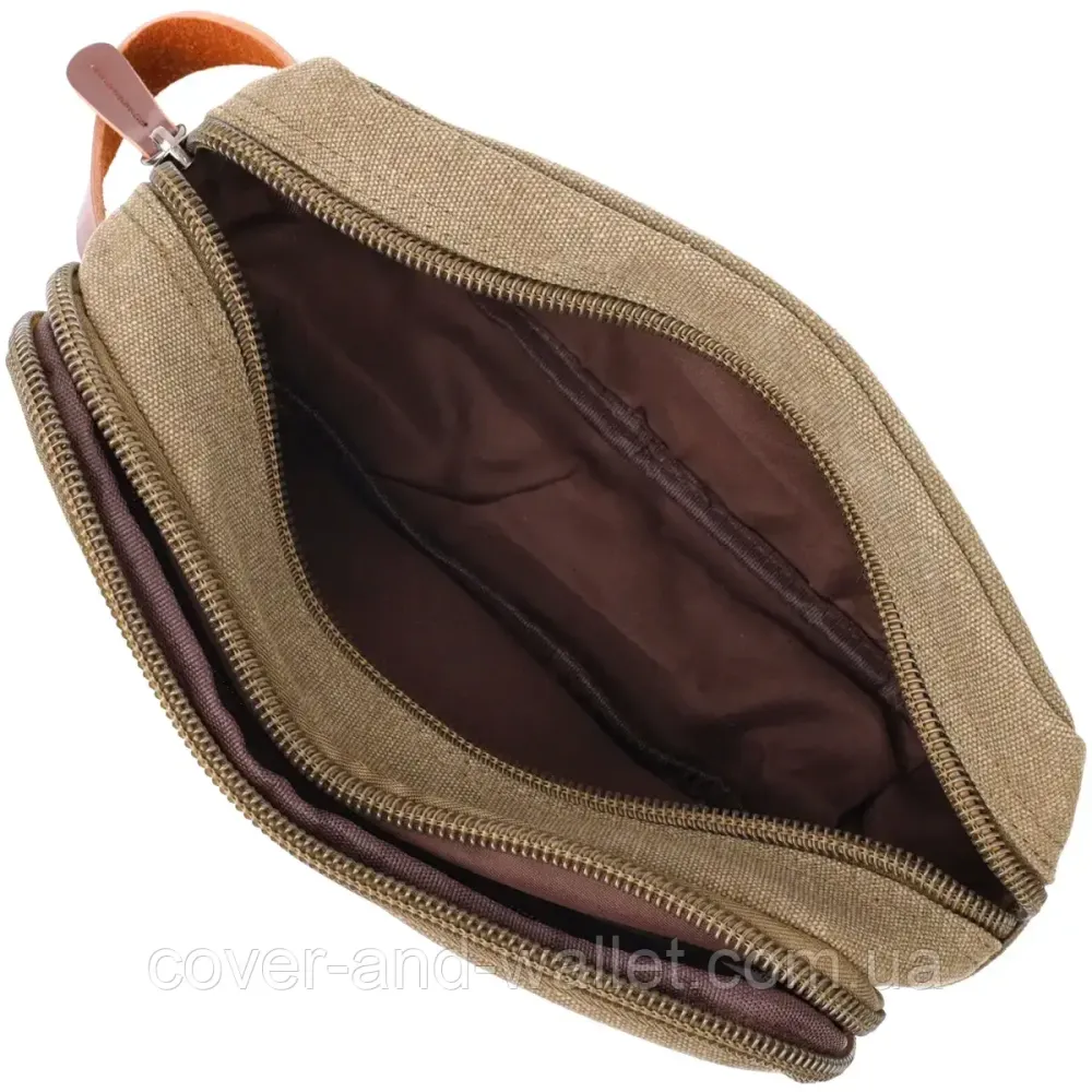 Стильная барсетка для мужчин на два отделения из текстиля оливкого цвета PUOS Киев - изображение 3