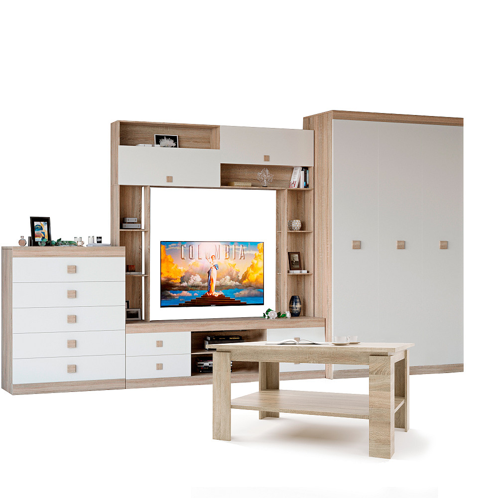 Вітальня Еверест Соната Комплект 28 (модульна - 4 елементи) дуб сонома + білий (DTM-2516) Дніпро - фото 2