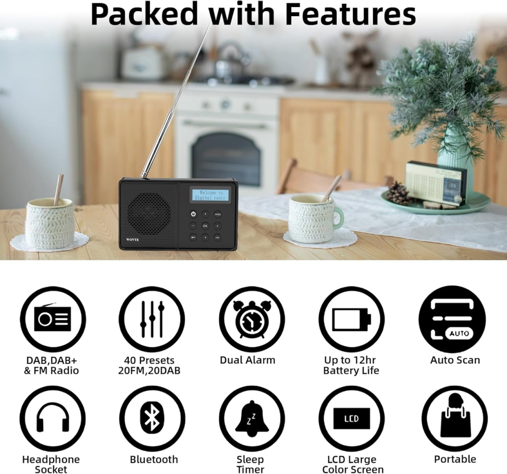 Портативний цифровий радіоприймач WOVTE DAB/DAB+/FM з Bluetooth акумуляторний кишеньковий міні приймач Чорний Київ - фото 6