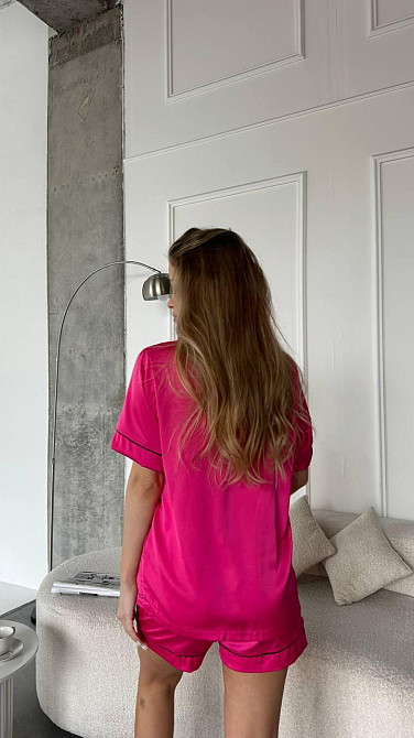 Жіноча базова розкішна піжама двійка шовк Армані Малина, 46/48 Одеса - фото 7