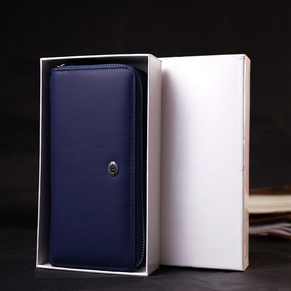 Вместительный женский кошелек-клатч с двумя отделениями на молниях ST Leather 19431 Синий Киев - изображение 10