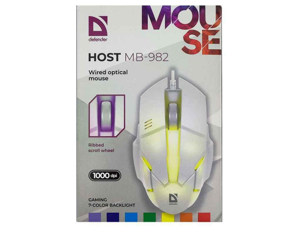 Мишка дротова USB Host MB-982 RGB/3 кнопки/1000DPI біла 1,8м ТМ Defender Solmir Київ - фото 1